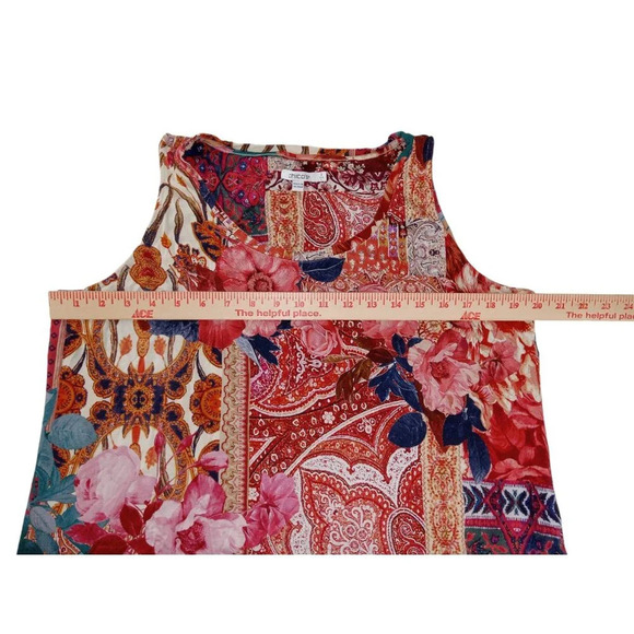 Chico's Womens Top Red Floral All Over Print Stretch Pullover Blouse Size L - Picture 10 of 12